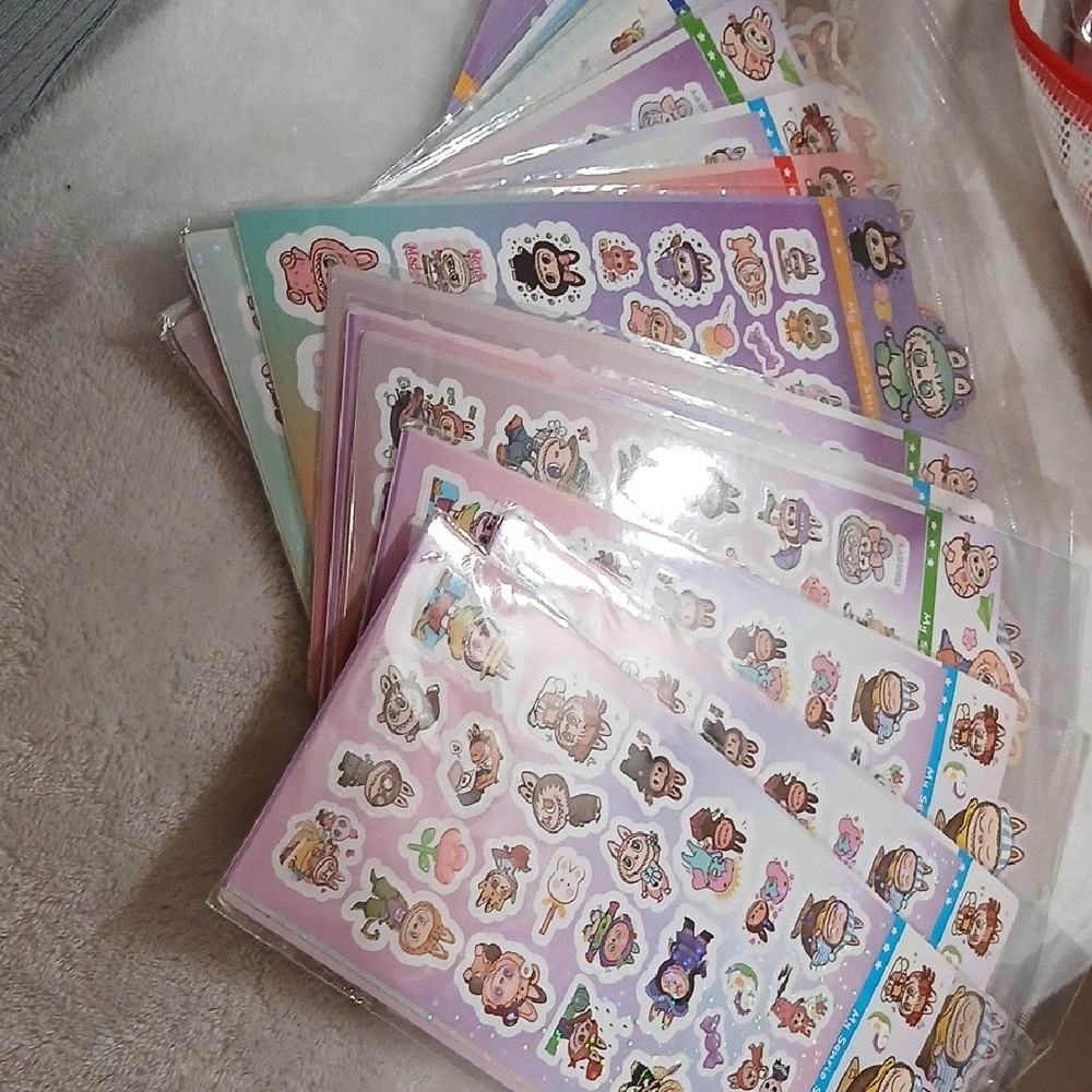 Cute Pastel Cartoon Character Sticker Sheets - Pink & Purple